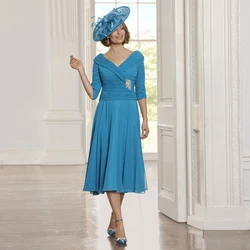 Royal Blue Mother of the Bride Dresses for Weddings 2023 A Line Midi Wedding Guest Gown Women Chiffon V Neck Party Dress