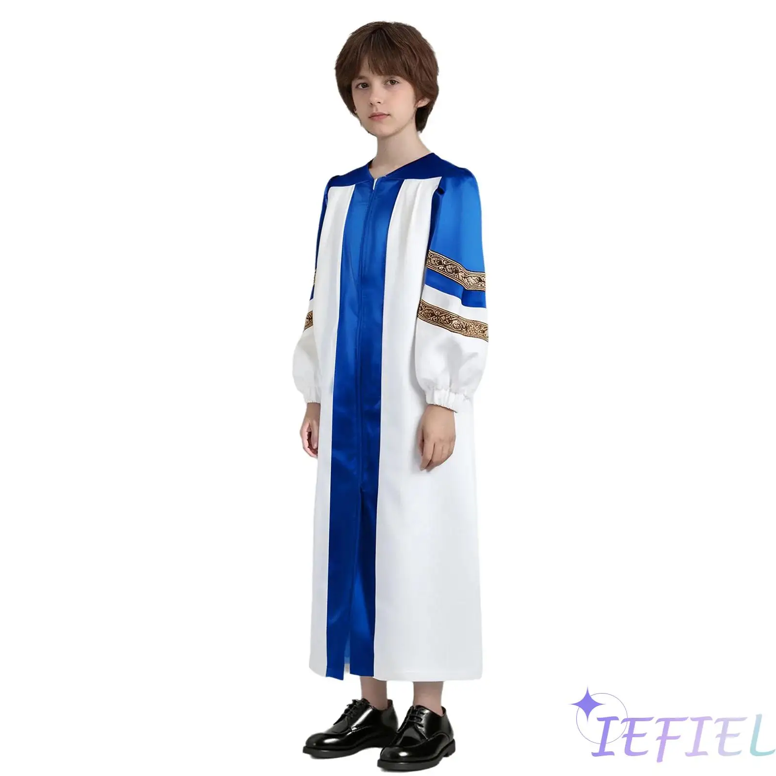 

Kids Boys Girls Choir Robe Halloween Cosplay Theme Party Costume Embroidered Stripes Long Sleeve Color Block Zipper Clergy Gown