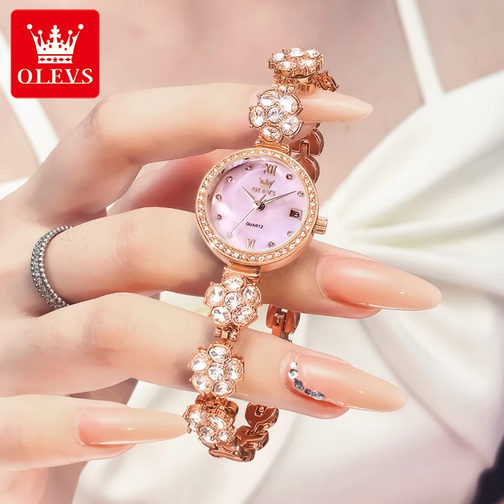 OLEVS Brand Exquisite Bangle Bracelet Rotating Luxury Diamond Watch for Women Rose Gold Retro Ladies Quartz Wristwatch Reloj