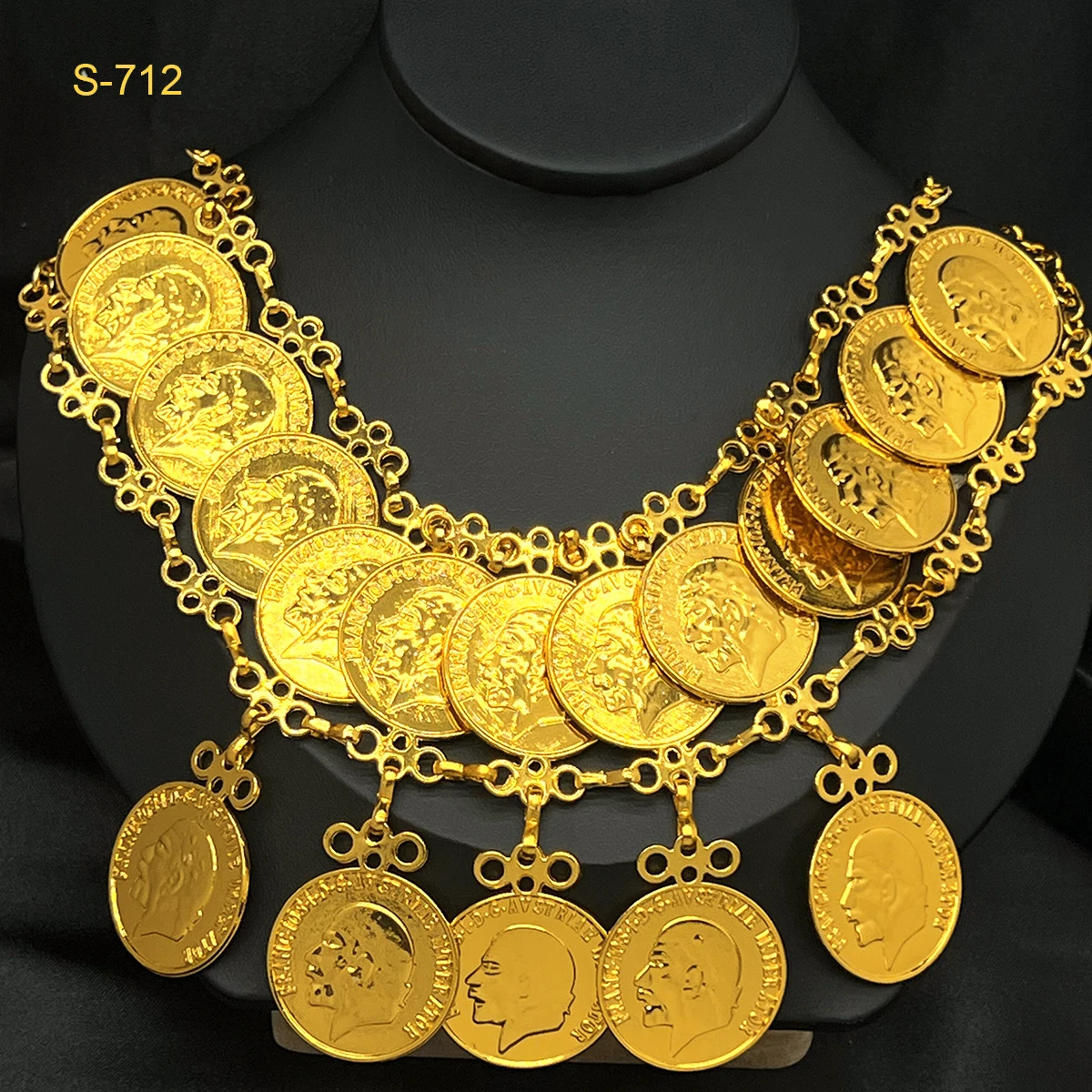 Luxury Ethiopian 24K Gold Color Jewelry Set For Women African Hawaiian Choker Coins Pendant Necklace Bracelet Set Wedding Gifts