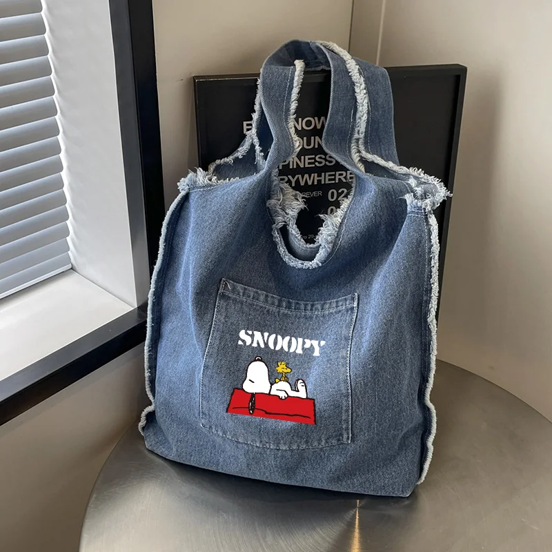 

Snoopys Women Shoulder Bag Denim Vintage Student Large Capacity Handbag Street Casual Underarm Shopper Totes Birthday Gifts