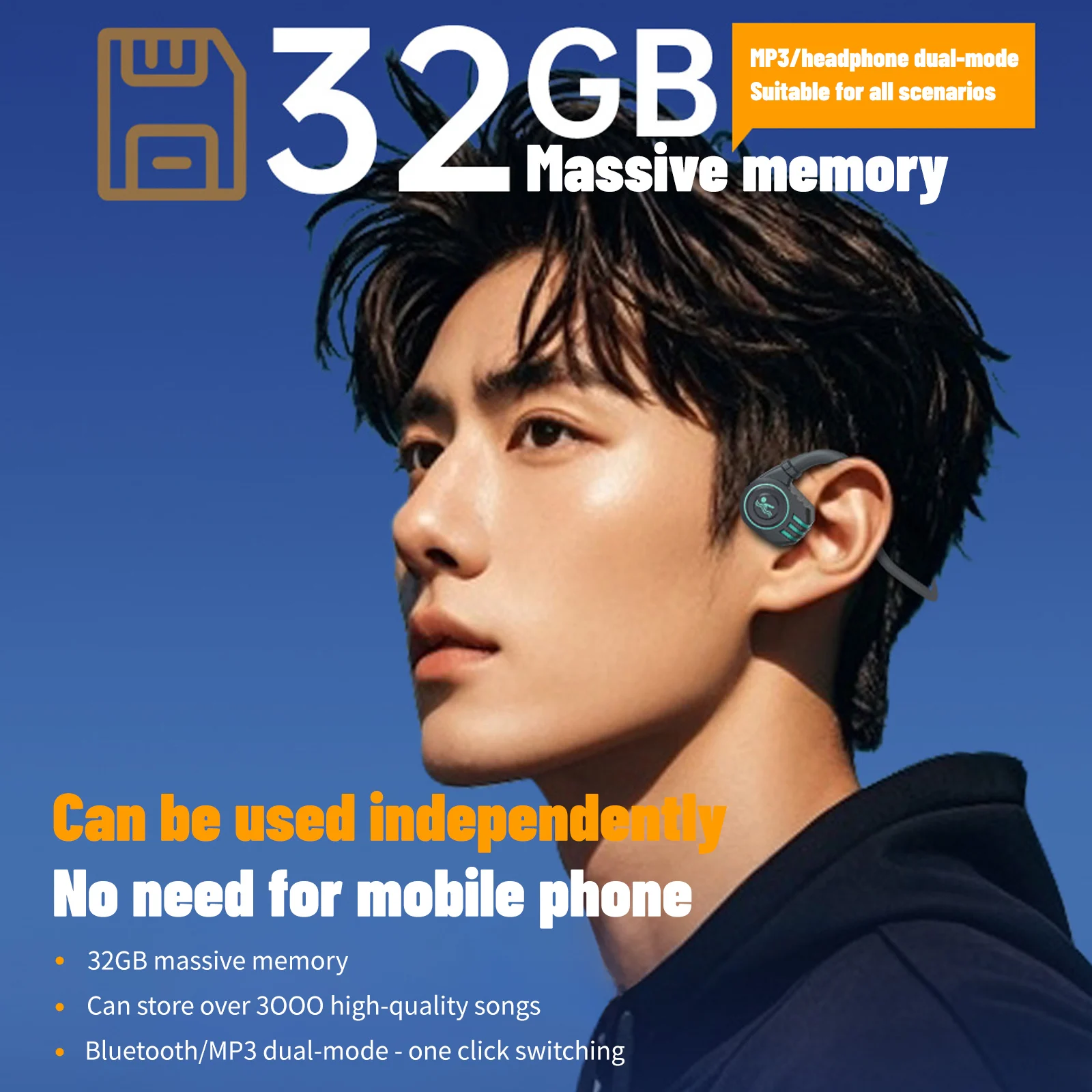 eppfun Bone Conduction Bluetooth 5.4 Headphone with Mic ,IPX8 Waterproof Swimming Diving Sport Earphonewith Free 32GB MP3 Card