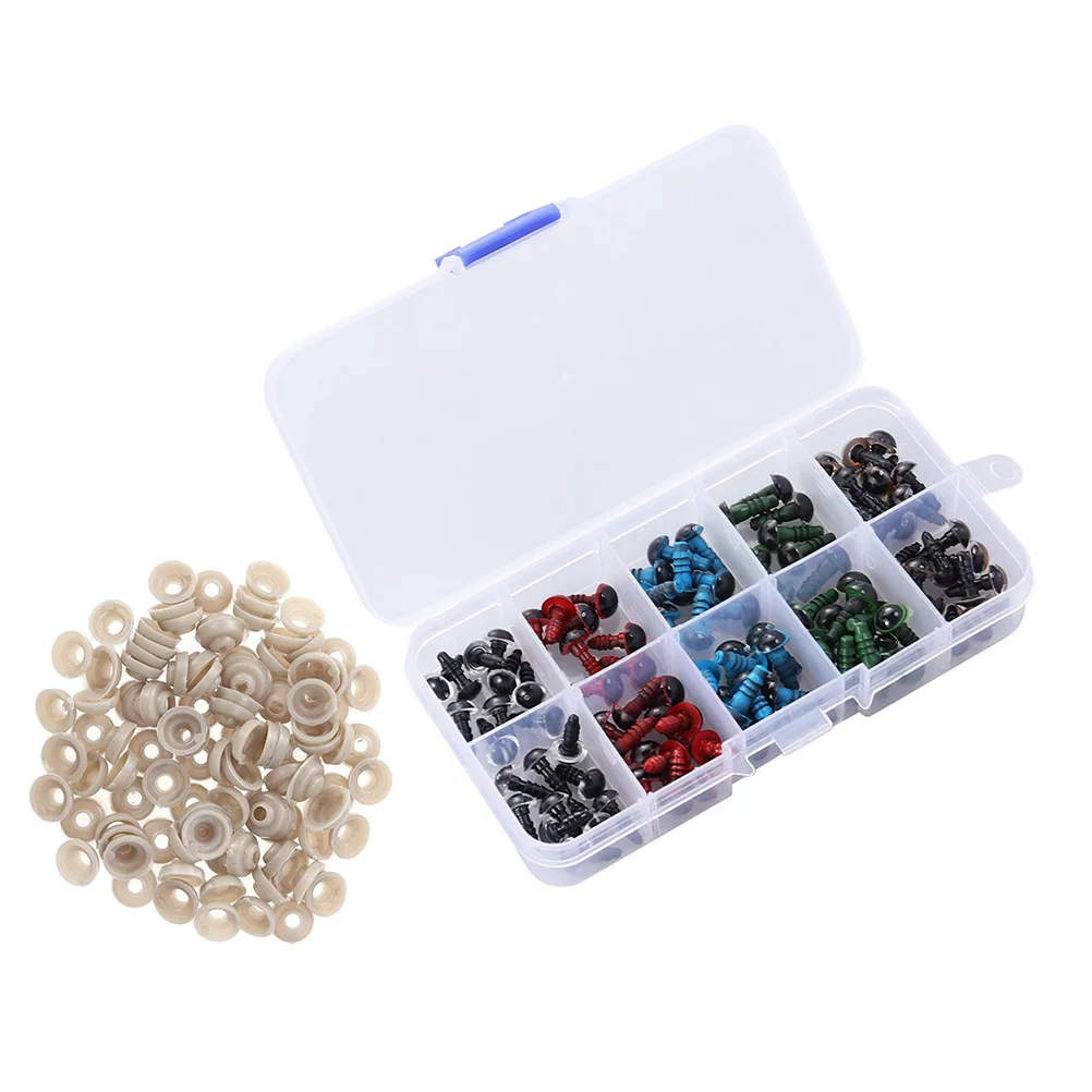 

100PCS Plastic Eyes and Gasket 12MM 10 Grids 5 Colors Plastic Safety Eyes Eyes for Bear Stuffed Animals Puppet Ma