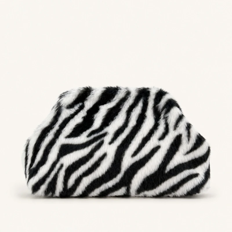 Winter Vintage Zebra/leopard Pattern Women's Soft Plush Clutch Bag Large Capacity Female Furry Handbag Wedding Party Banquet