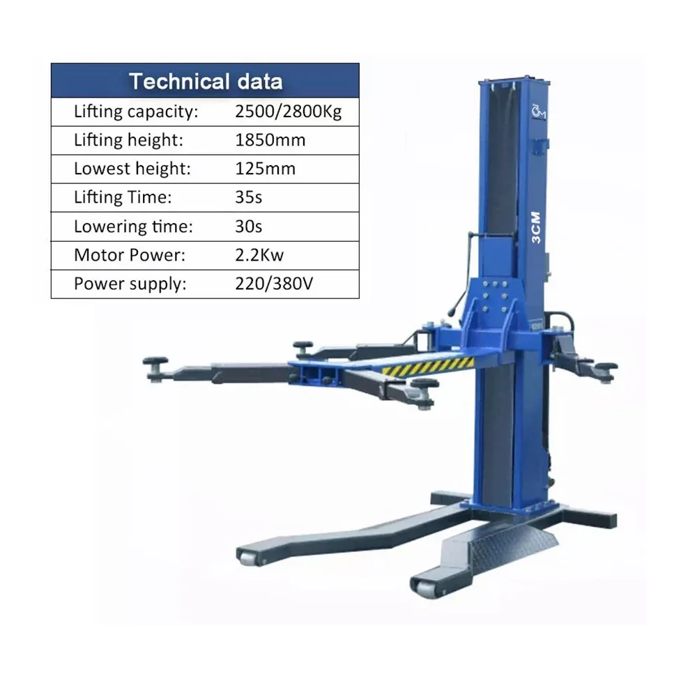 Portable removable single-column lift with manual safety lock release system Car lifter Easy to use lifter with good visibility