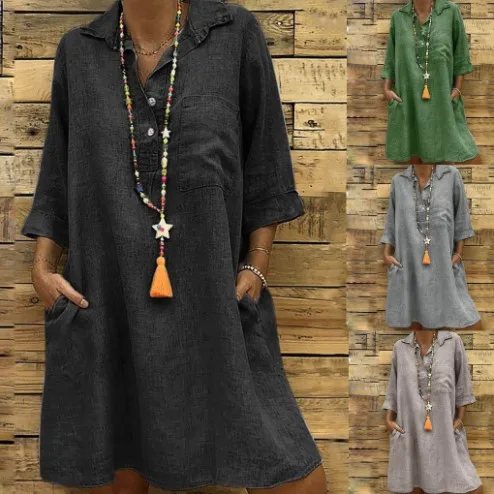 Sukienka damska 2025 lato gorąca europejska i amerykańska plus size sukienka z rękawem siedem czwartych