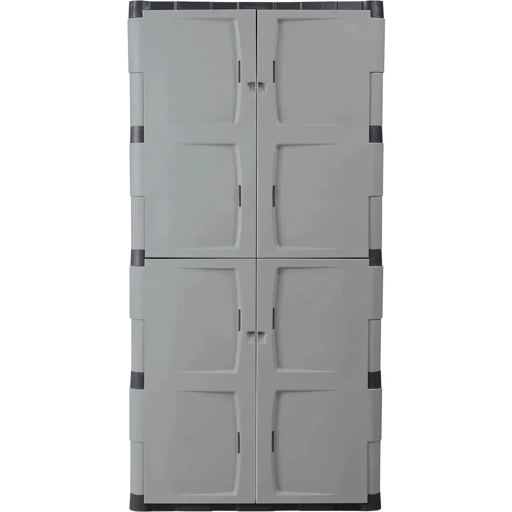 Freestanding Storage Cabinet, Five Shelf with Double Doors, Lockable, Large, 690-Pound Capacity, Gray, For Garage/Outdoor,