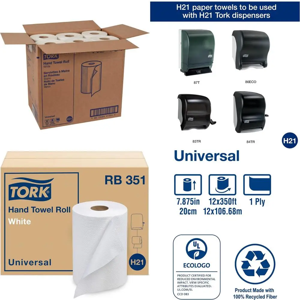 

Recycled White Paper Towel Roll H21, 12 Packs of 350 Sheets Each