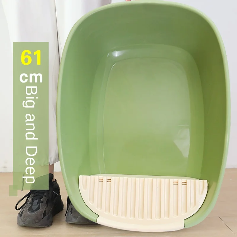 Fully Open Cat Litter Box Splash-Resistant Waste Tray, Semi-Enclosed Feline Toilet, Large Sand Basin, Jumbo Pussy Accessories