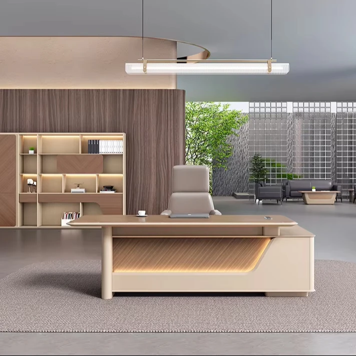 Wholesale Modern Executive Office Desk Wooden Modular Luxury Boss CEO Office Table And Chair Set One-stop Solution Factory