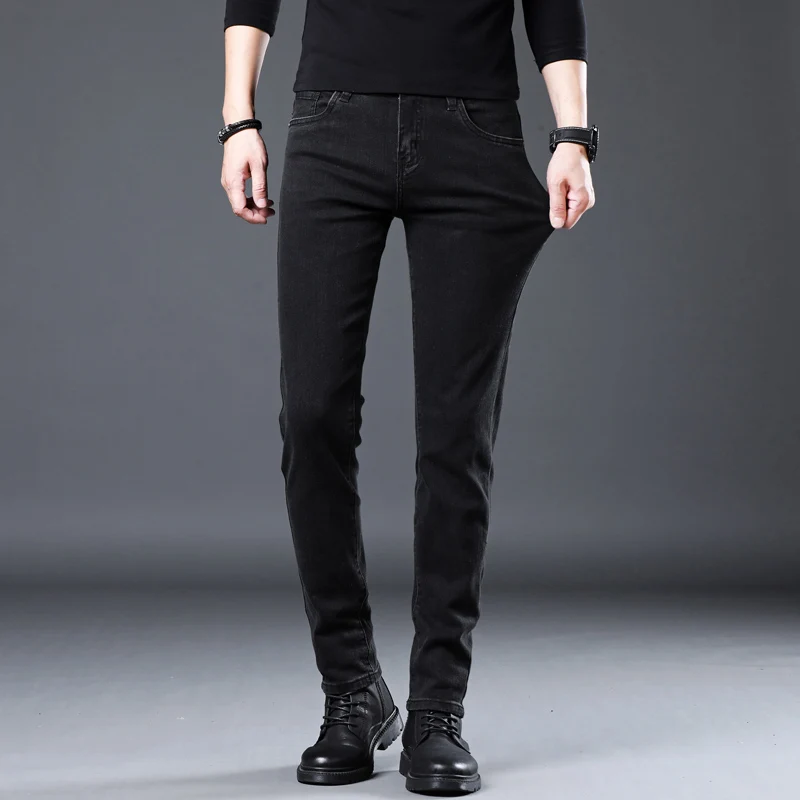Korean black gray Skinny Tight Business Fashion Men Slim Fit Jeans Trendy Stretch denim Casual Small Legs Men's Pencil Pants