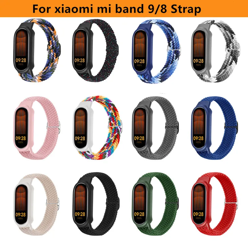 Watchband for Xiaomi Mi Band 9 Strap Braided Stretch Nylon Sport Watch Band Soft Wrist Bezel Frame For bracelet Miband 8