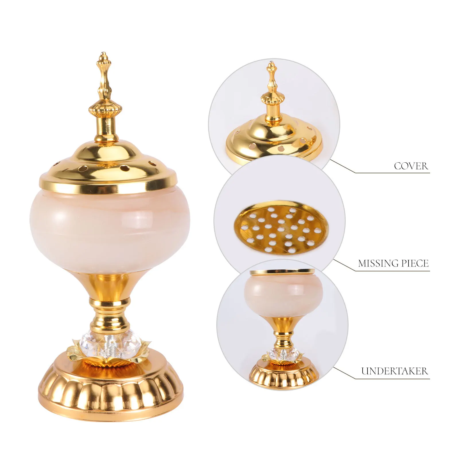 

1Pcs Iron Art Aroma Burner Imitation Jade Incense Holder Aromatherapy Furnace Compact Desktop Censer Decor for Office Bedroom