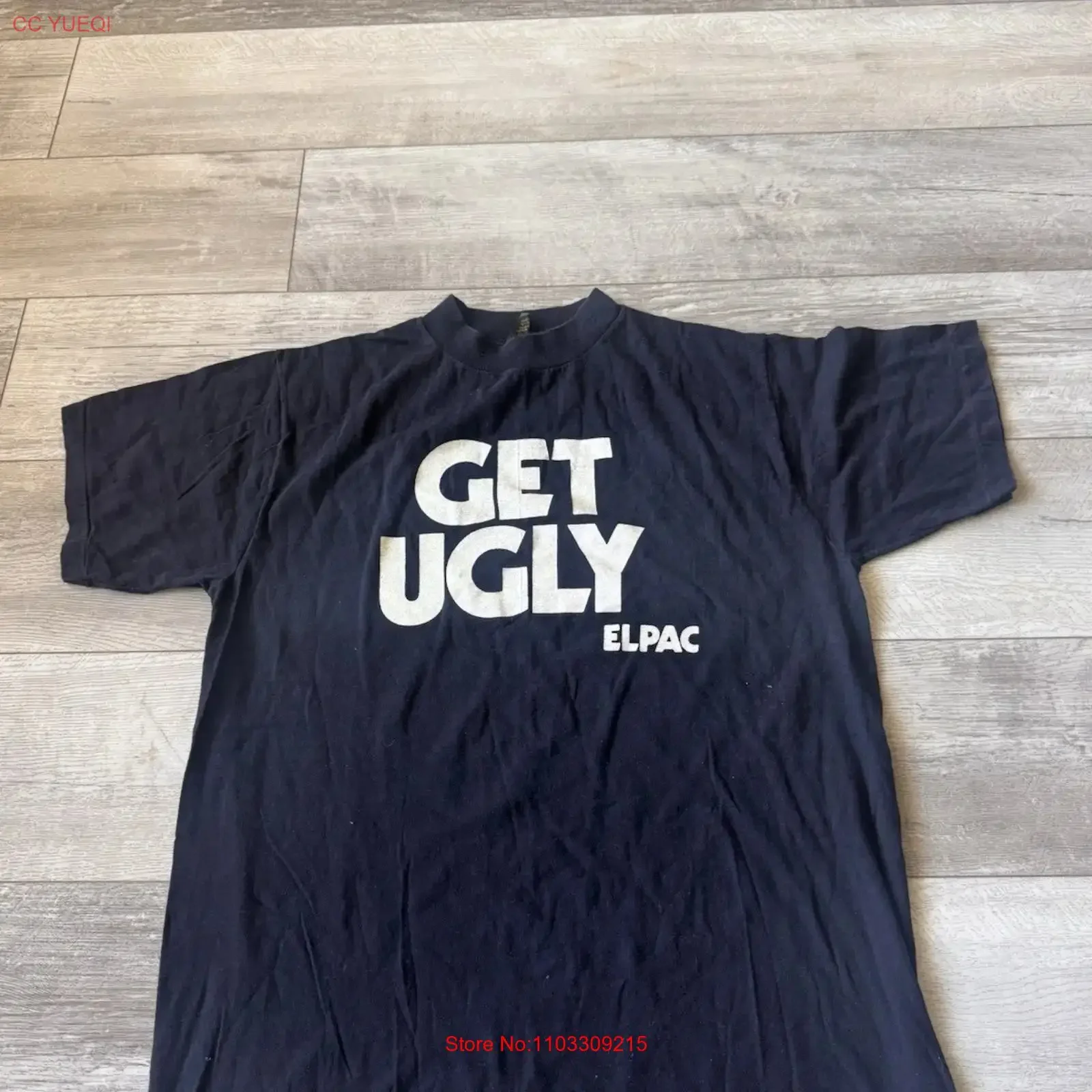 Camiseta Vintage Anos 80 Get Ugly Is As Does XL Elexon Elpac Power Systems Lavada Ligeiramente para Uso Diário Masculina com Estampa Gráfica