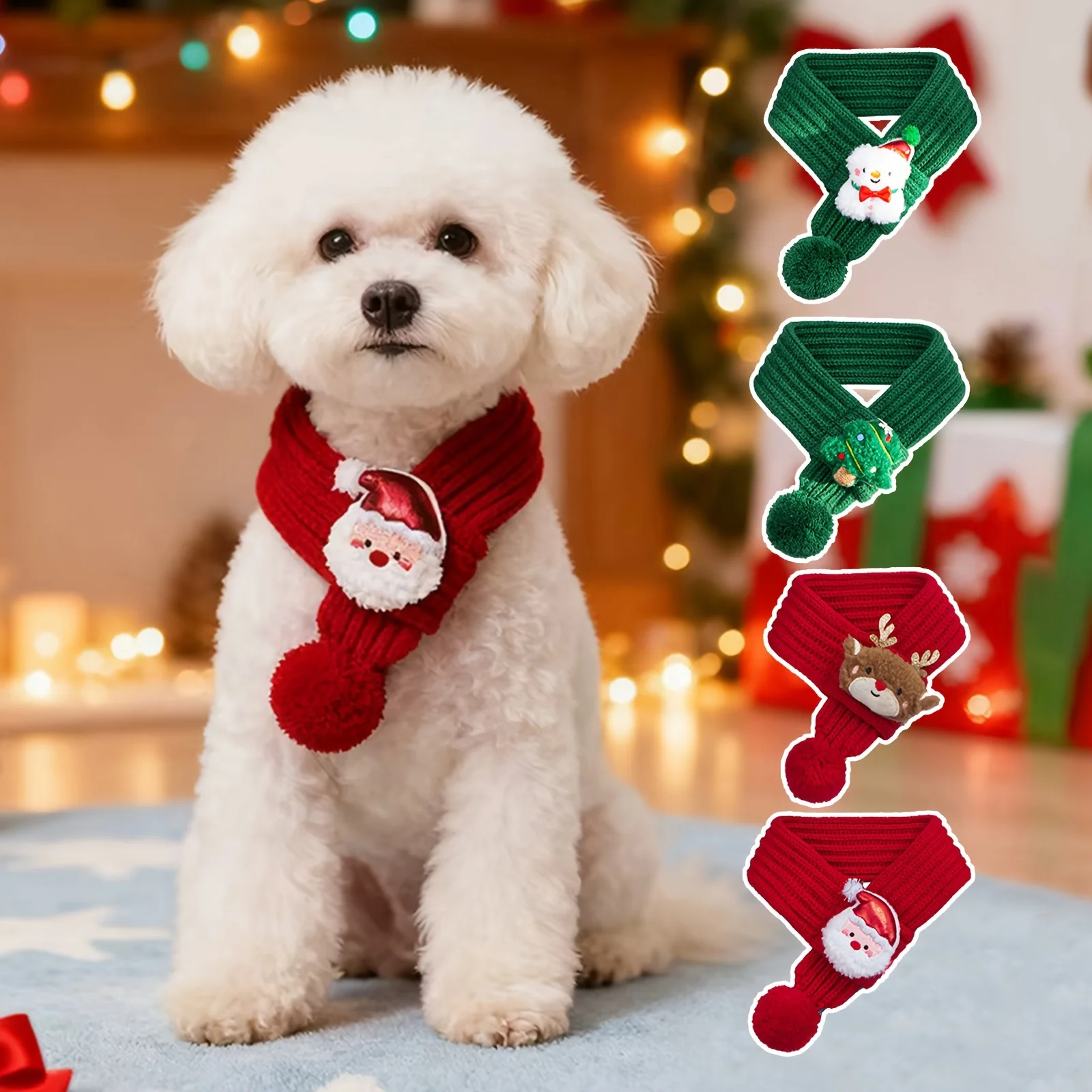 Pet Christmas Scarf Winter Knitted Scarf Spring Festival Christmas Warm Scarf Dog Accessories Puppy Kitten Muffler Pet Supplies