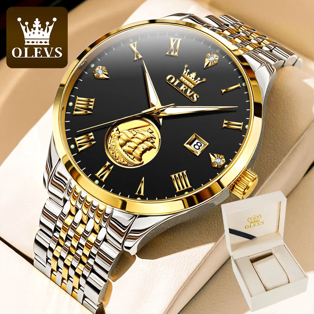 OLEVS 6696 Men's Watches Smooth Sailing Wristwatch Man Stainless Steel Luminous Waterproof Date Original Automatic Watch for Men