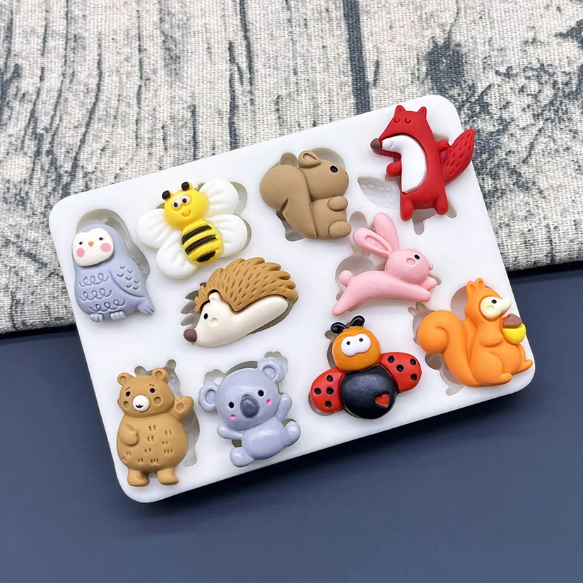 Koala Bear Bee Bunny Fox Hedgehog Squirrel Silicone Mold Sugarcraft Chocolate Cupcake Baking Mold Fondant Cake Decorating Tools