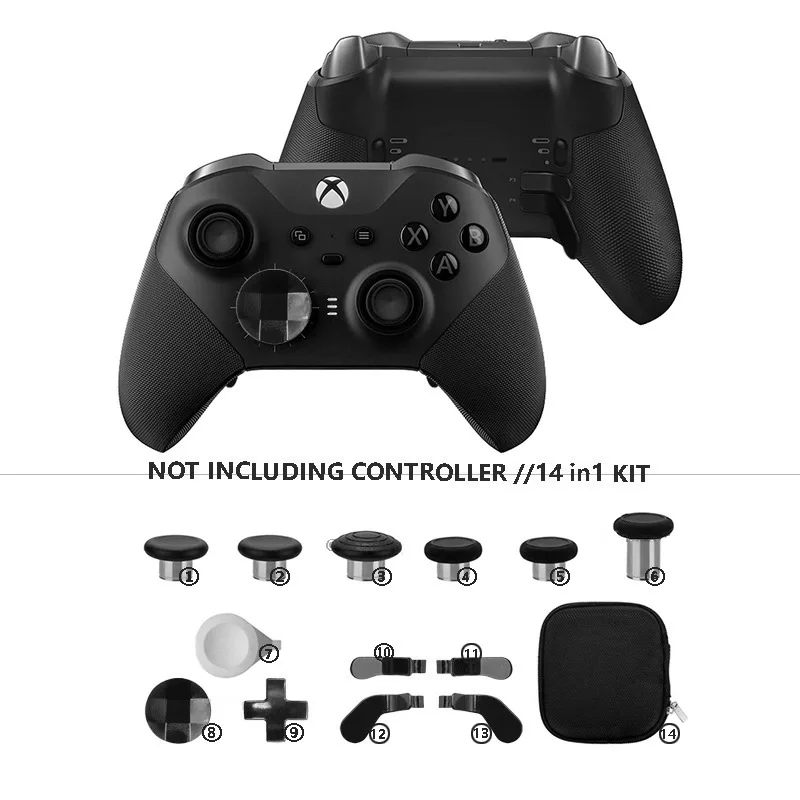 Juego de botones de repuesto para Xbox One Elite Controller Series 2, Juego de piezas de Metal, d-pad, palos de pulgar de gran altura, paletas traseras, 14 en 1