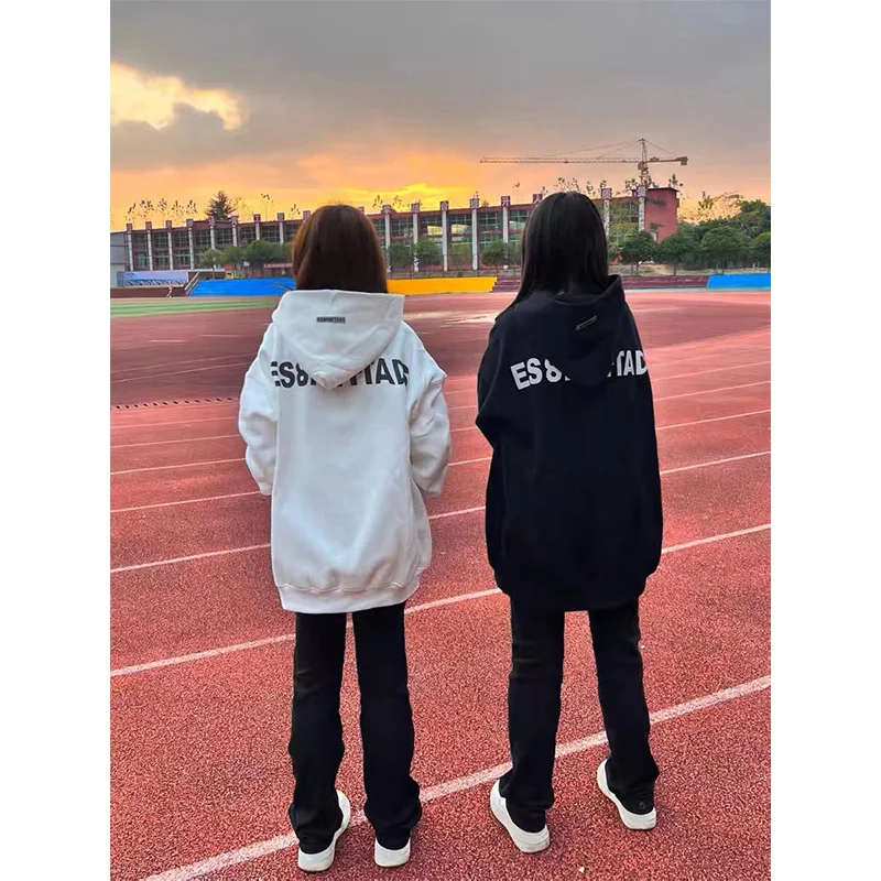 Branco fce forrado oversize hoodie feminino rua sle outono inverno thiened solto casal outerwear casual confortável