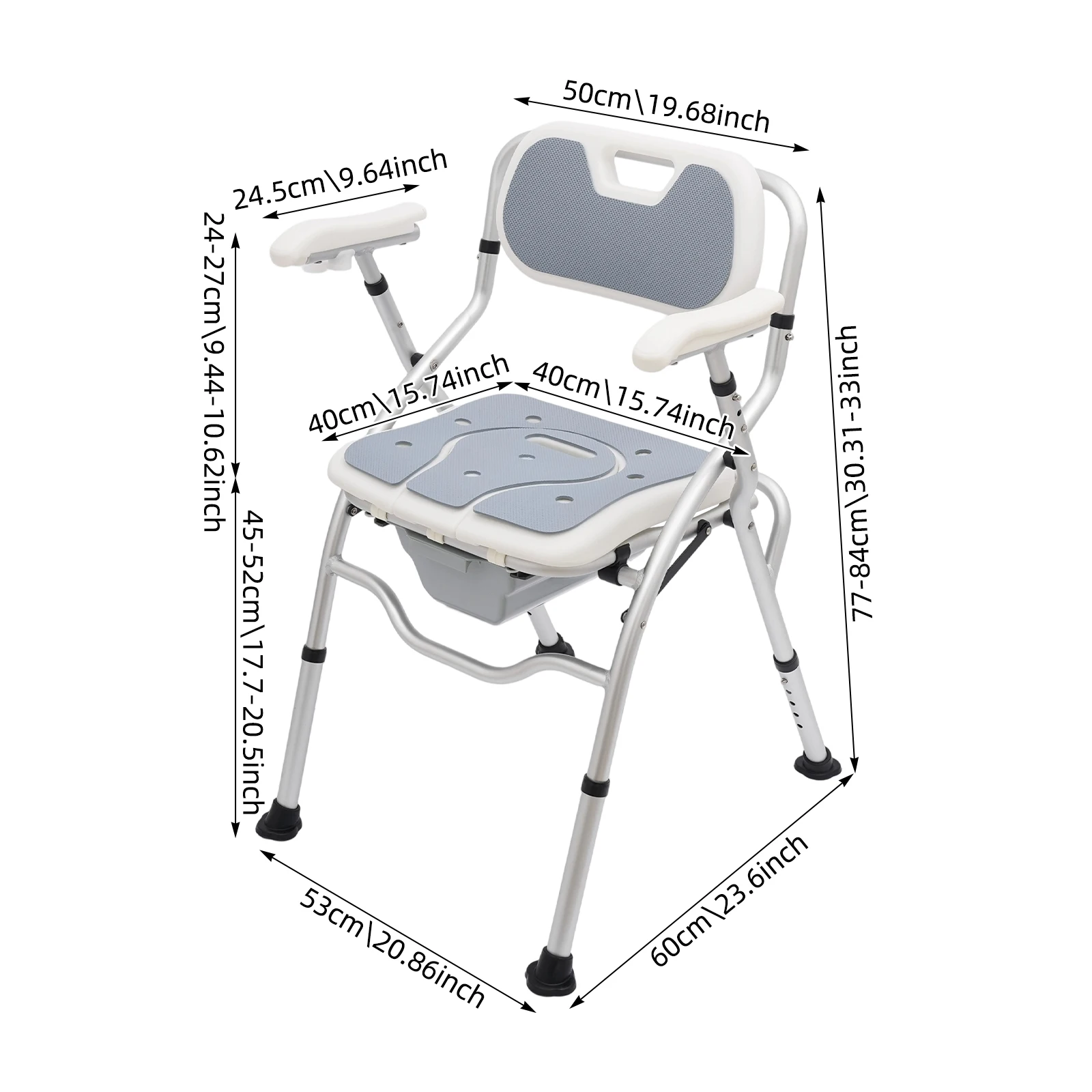 

Grey Height Adjustable Shower Chair for Seniors, Bedside Commode Chair with Armrests and Backrest, Commode& Shower Chairs
