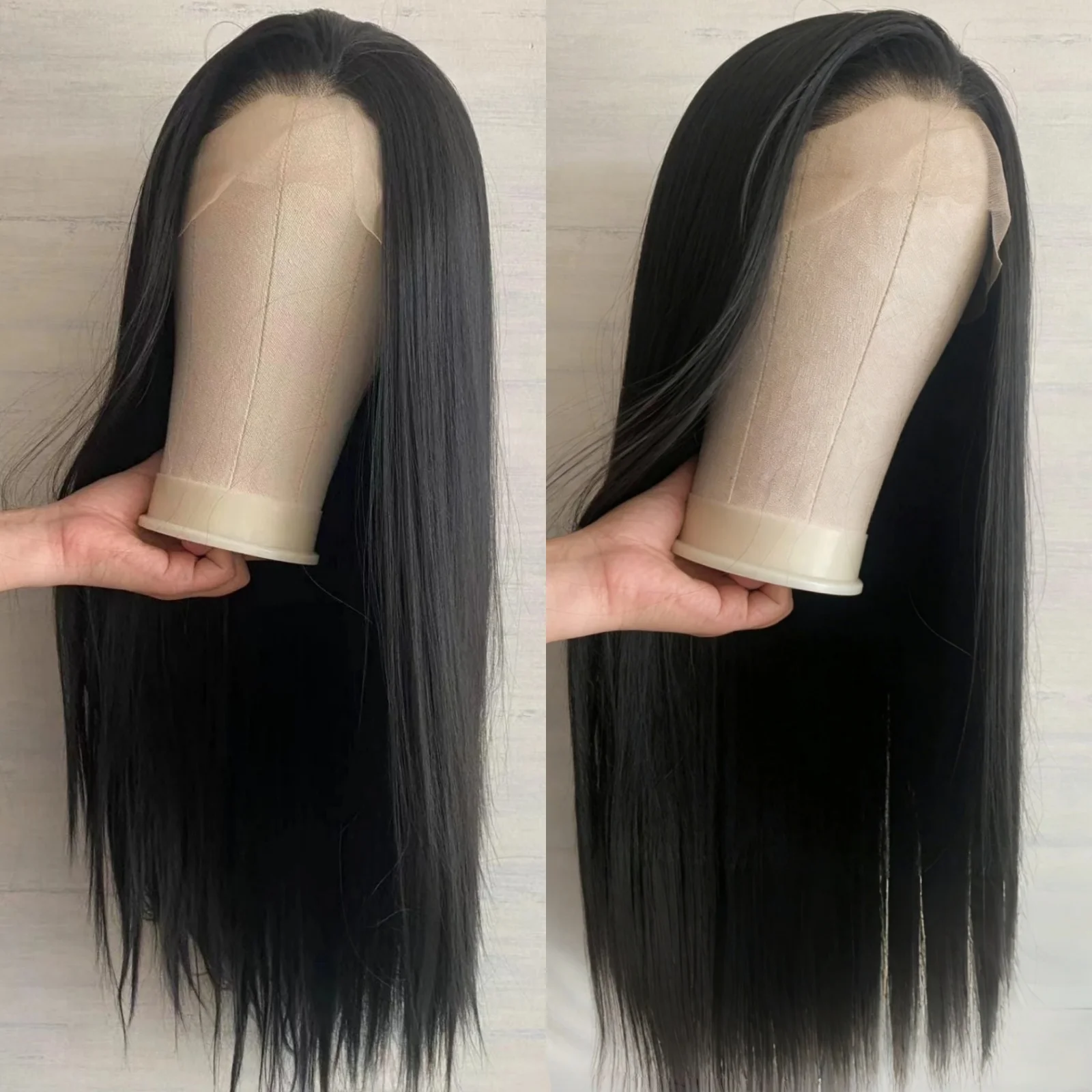 

Синтетические парики 13x4 с прямым черным волосом и фронтальной шнуровкой для женщин, с возможностью свободной части, натуральный черный цвет, прямые волосы Yaki, для повседневного использования, вечеринок и косплея