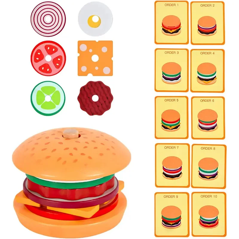 Montessori Wooden Toys Hamburg Sandwich Stacking for Toddlers and Kids Preschool Educational  Fine Motor Skill kitchen