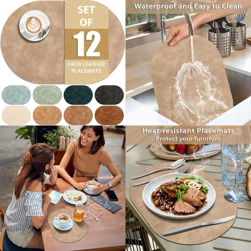 

Heat Resistant Oval Washable Waterproof Placemats Set of 12, 12x17 Inch, Wipeable Table Mats Set, Durable and Easy to Clean