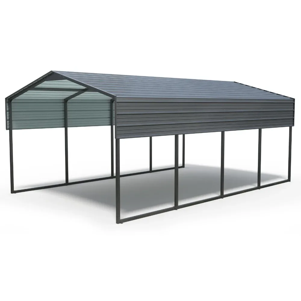 12*20FT carbon black peaked roof car shed galvanized steel plate Garages, Canopies & Carports