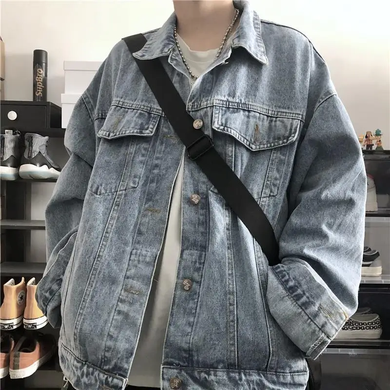 

Male Jean Coats Outwear Wide Sleeves Men's Denim Jacket Vintage Gray Overcoat Shoulders Korea Washed Winter Outerwear 2023 Loose