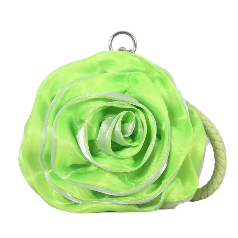 Portemonnees voor Vrouwen 3D Rose Flower Bag Zijde Bruids Bruiloft Avondtasje Leuke Mini Ronde Handheld Handtas Kleine Muntzak Sac Femme