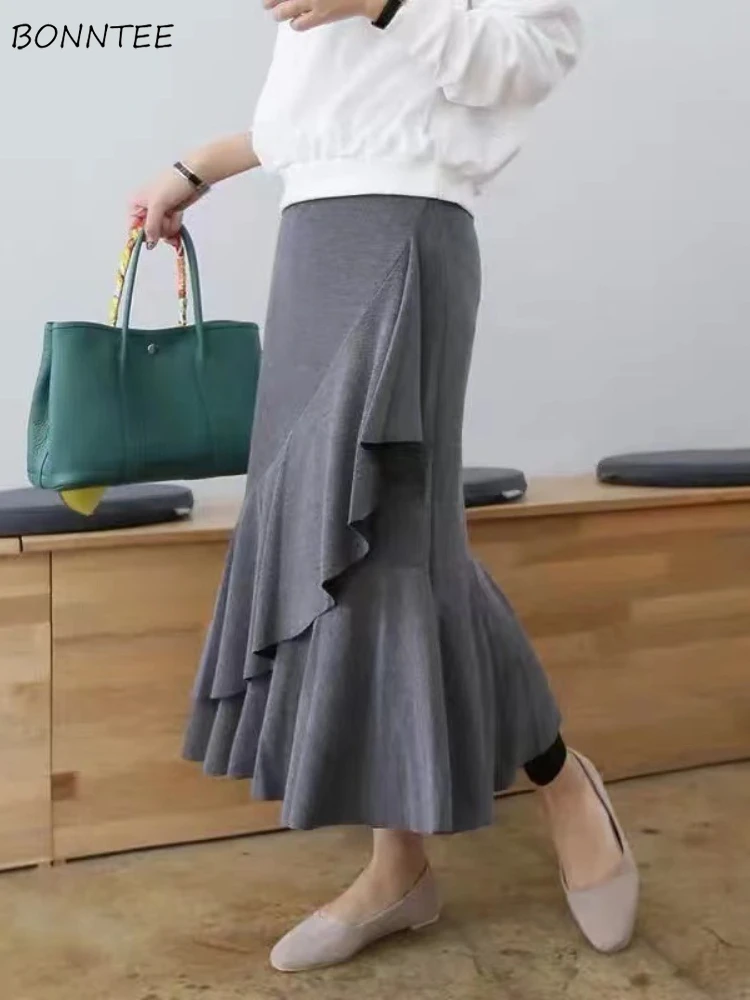 

Юбки женские, корейская мода, однотонные, простые, универсальные, нерегулярные, с дизайном трубы, бархатная уличная одежда, эстетичная женская одежда