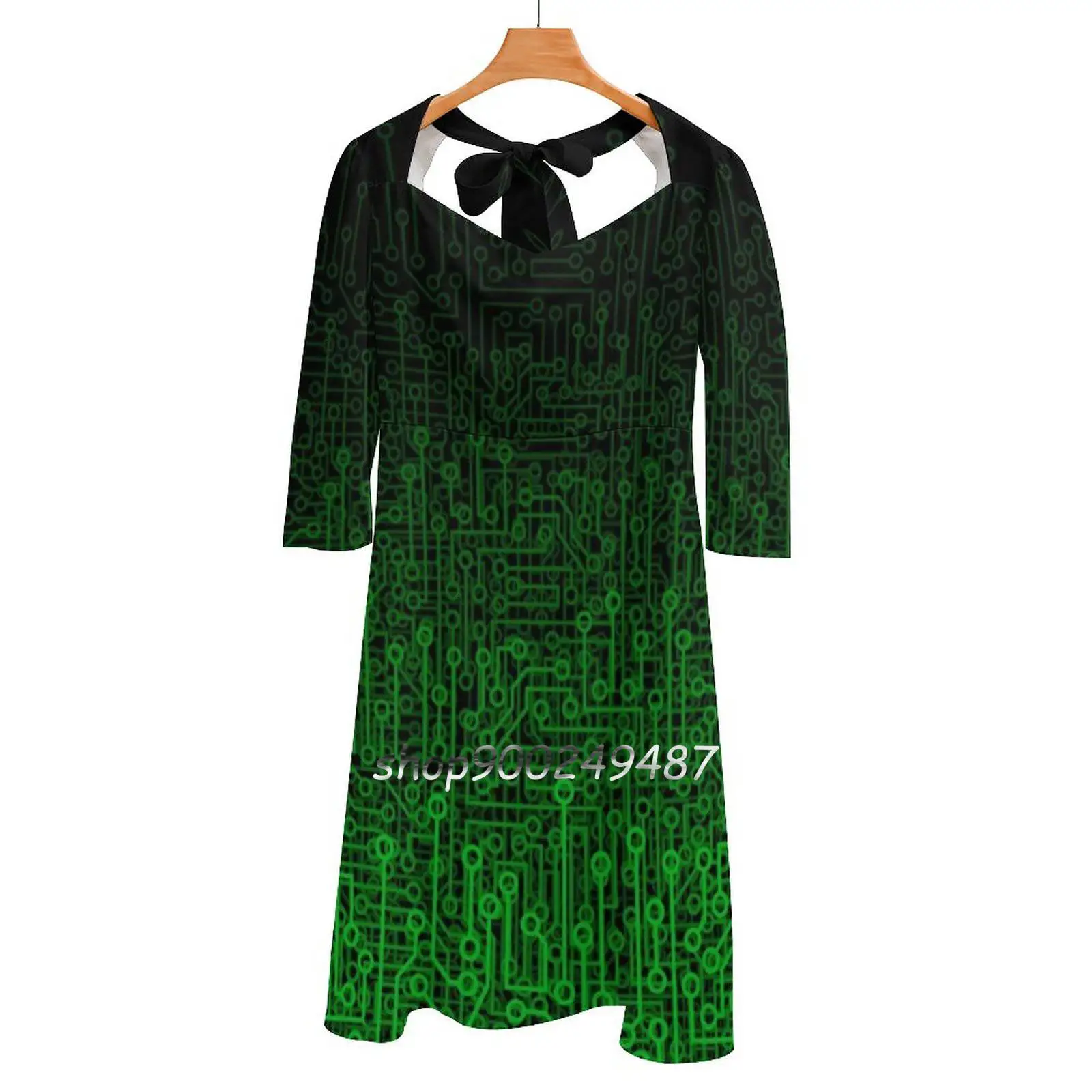 

Reboot Ii Green Square Neck Dress Sweet Summer Dress Women Elegant Halter Print Dress Circuit Board Technology Component