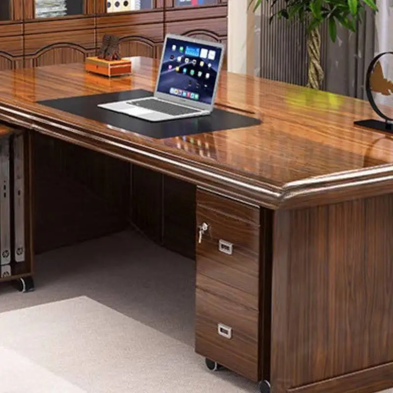 Bruin Luxe Executive Bureau Moderne Houten Grote Laden Computer Bureau Gaming Grote Mesa Escriotorio Werkstation Tafel