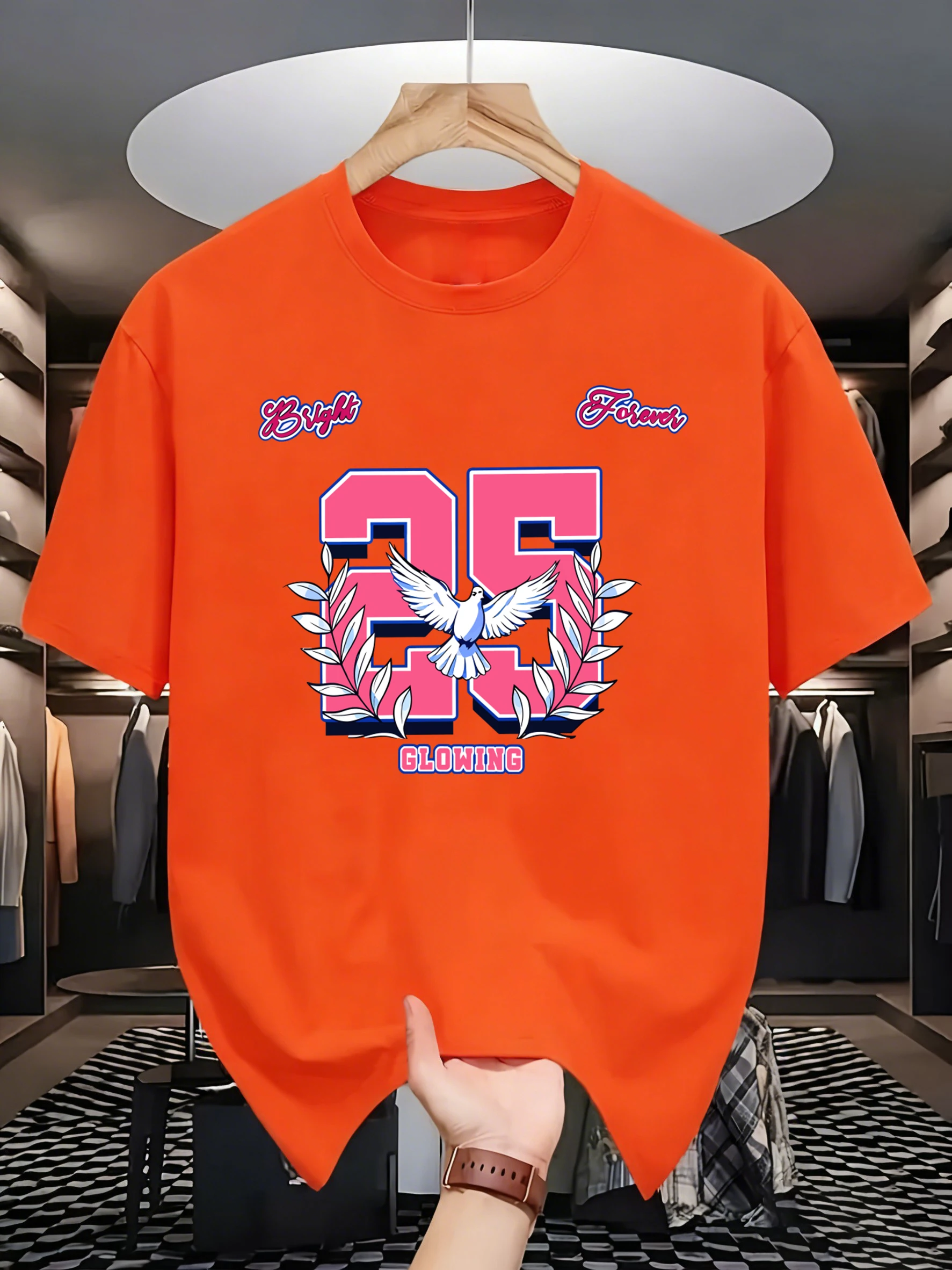 The Number 25 Represents Friendliness Printed Men Summer Retro Hip Hop Short Sleeve Cotton Fashion Loose Clothes O-Neck T-Shirt