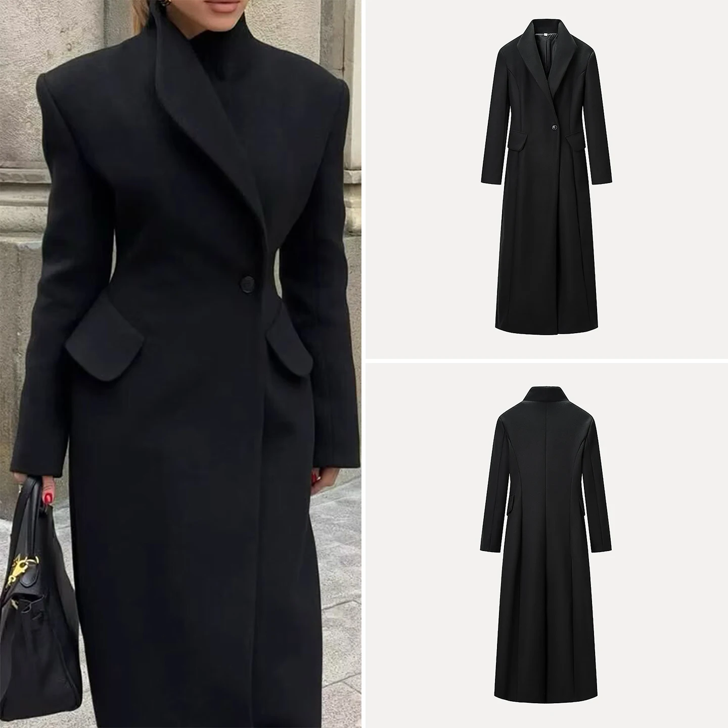 

Зимнее новое женское длинное пальто на одной пуговице 2025 года, индивидуальное, простое, универсальное, качественное, китайский бренд Z