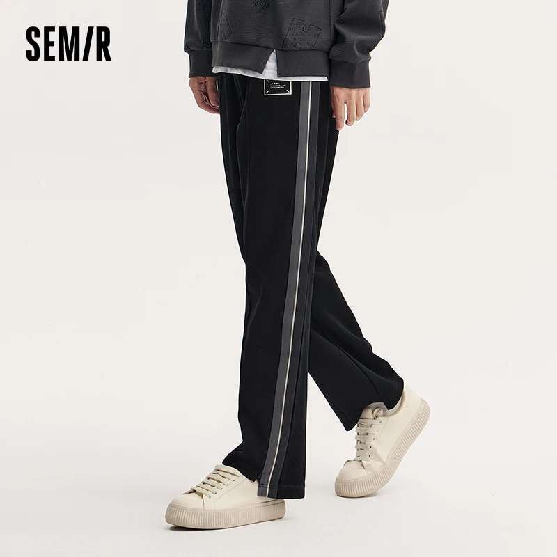 Semir Casual Pants Men Color Block Campus Sports Style Straight-Leg Long Pants Trendy Retro Elastic Waist Trousers