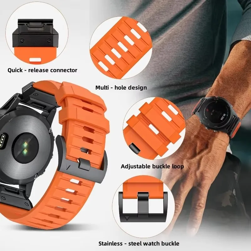 FKM fluoroelastomer rubber Smart watch strap 22mm 26mm suitable for Garmin Fenix 8/7X/7 Pro/965/955 and Instinct 3 Watch band