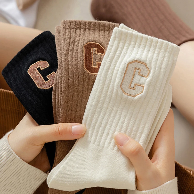 Socks Women's Mid-tube Cotton Cute Japanese Trend Korean Style Multicolored Pile Solid Autumn and Winter Stockings