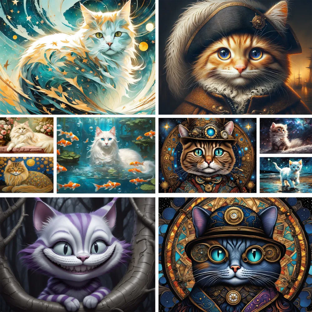 Animal Pet Cat Printed Fabric 11CT Cross Stitch Embroidery Full Kit Handmade Sewing Painting Handiwork Magic Wholesale Jewelry