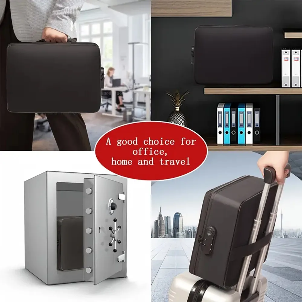 방수 지퍼가 달린 검정색 잠금식 파일 가방, 3층 파일 보관 상자, 안전하고 휴대 가능한 여행 및 가정용 정리 가방