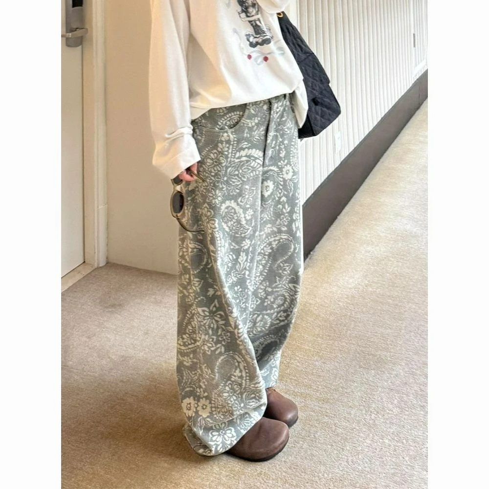 

Design Full of Printed Wide-leg Pants Children's Spice Girls Loose Lazy Wind Mopping Trousers