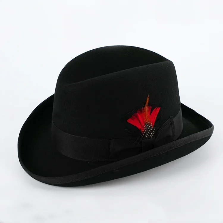 High-end retro men's wool felt short brim concave top top top hat Humboldt hat British woolen gentleman's hat