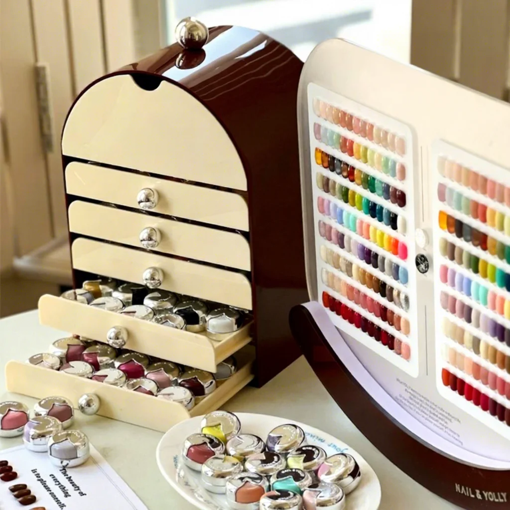 NAIL & YOLLY 120 Colors Solid Pudding Nail Gel Set, Eco-Friendly UV/LED Soak Off Gel Polish Kit With Drawer Organizer For Salon