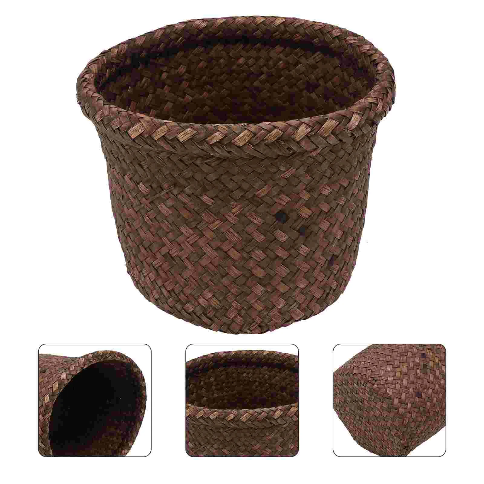 

Flower Pot Stand Storage Box Woven Basket Office Large Laundry Wicker Planter Seaweed