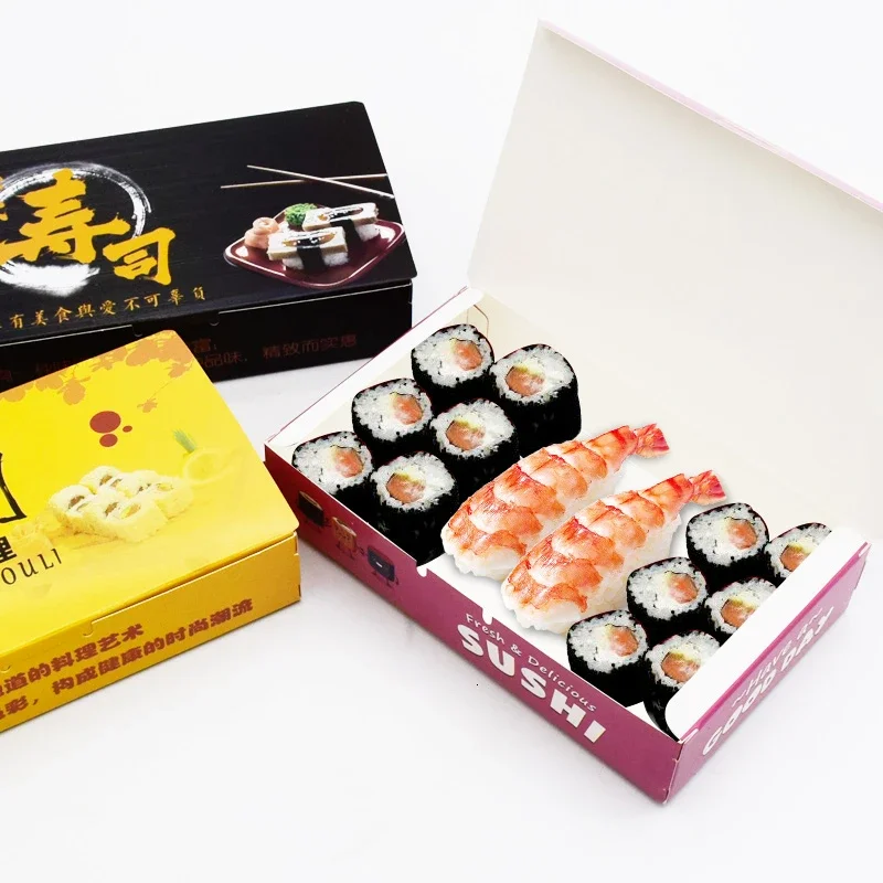 100PCS Sushi Box Packaging Fast Food Disposable Sushi Box Japan Rice Ball Paper Takeout Box Food Containers 170x105x35mm