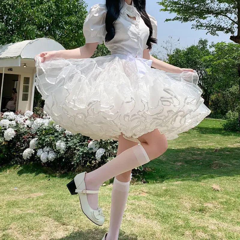 Lolita Puffy Skirt Mini Skirt Fluffy Bubble Skirt Multi-layer Ruffled Petticoats for Women No Hoop Boneless Crinoline Underskirt