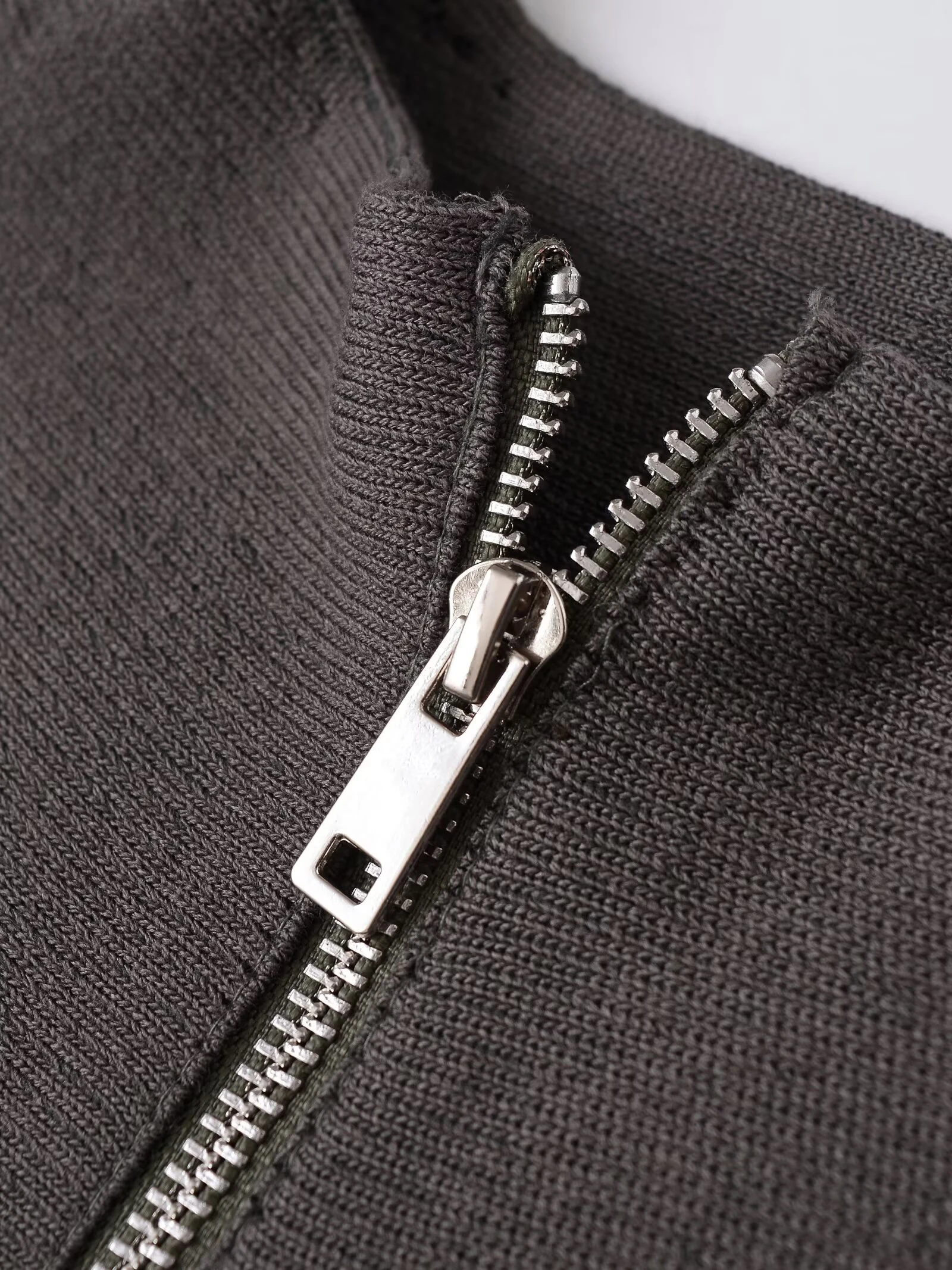 ملابس نسائية على الطراز الأوروبي والأمريكي، سترة محبوكة بأكمام طويلة ومتعددة الاستخدامات وياقة واقفة وسحاب #3