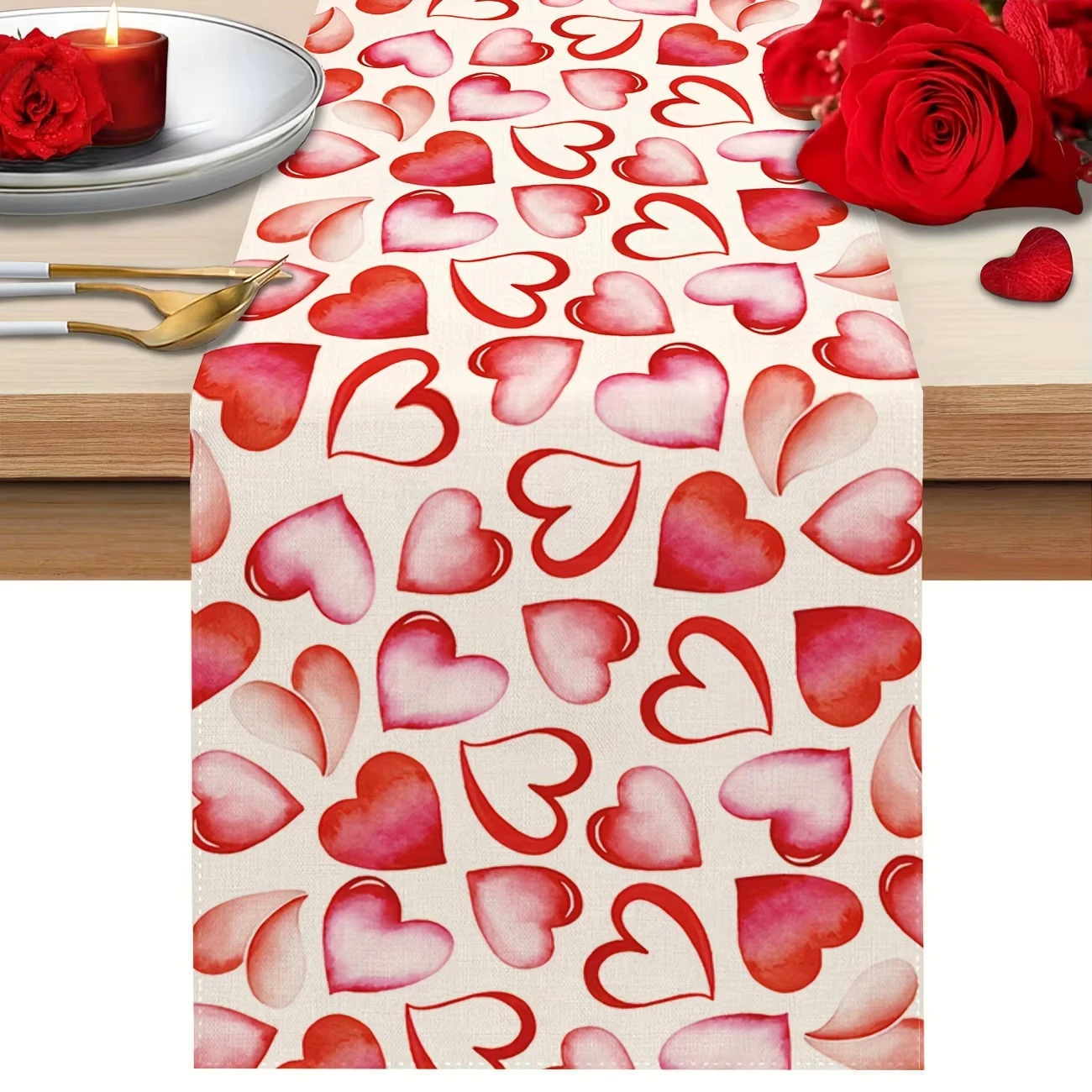 Bezaubernder rosa Aquarell-Herz-Tischläufer, perfekt für Valentinstag, Hochzeiten und Jubiläen
