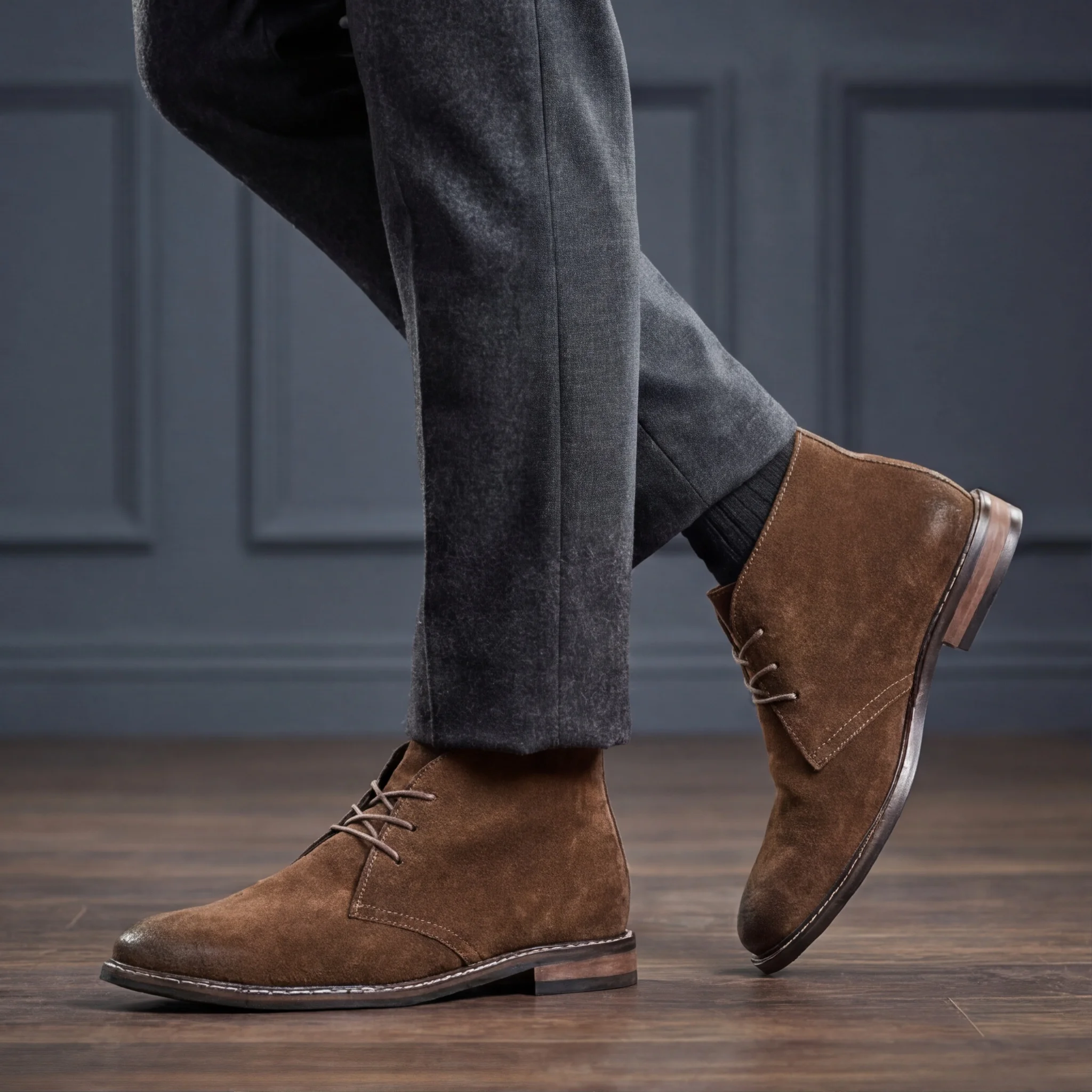 Natürliche Kuhwildleder-Herren-Chukka-Stiefel, Echtleder-Desert-Boots, modische, bequeme Marken-Knöchelstiefel aus Leder # KD583 – Detail 2
