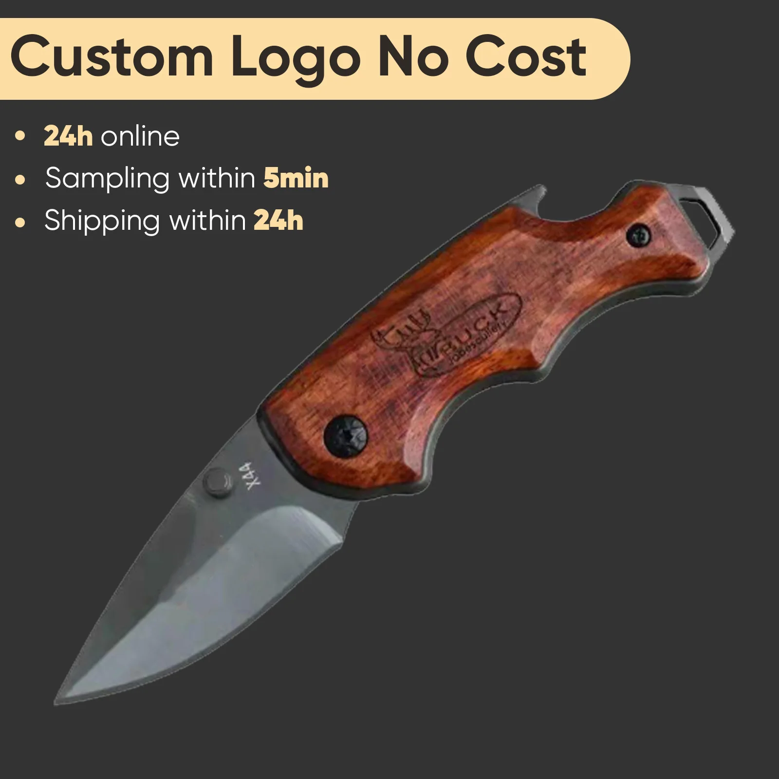 1PCS free logo rosewood with bottle opener, tail hammer, folding knife, no lock, safe multifunctional knife, portable mini knife